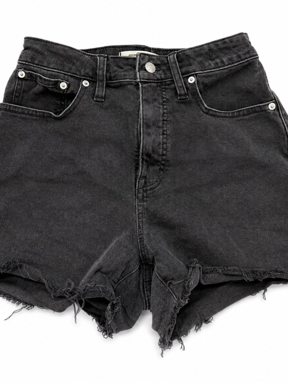 Madewell Black High-Waist Distressed Denim Shorts